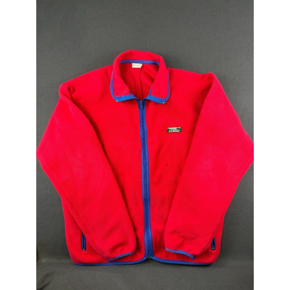 Vintage 90s L.L. Bean Mens Red Fleece Jacket Full Zip Retro Grunge Long Sleeve